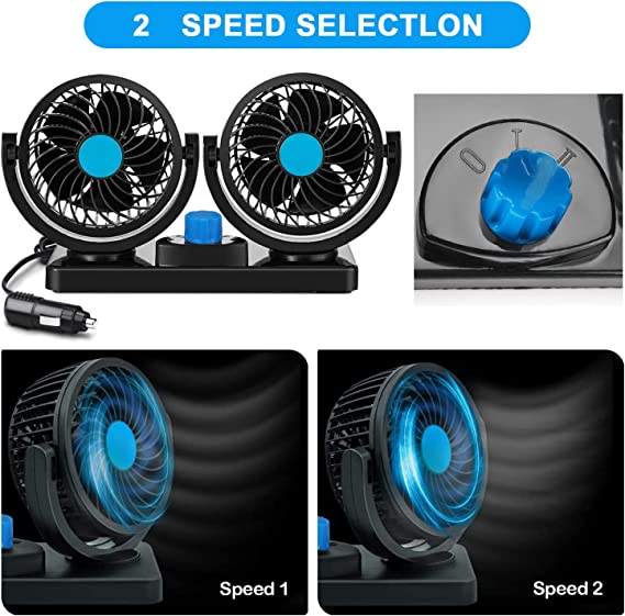 مروحة مزدوجة USB 360° – تبريد قوي للسيارة والبيت